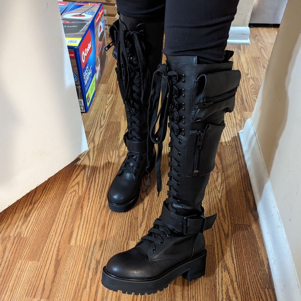 Women's Black Lace-Up Boots